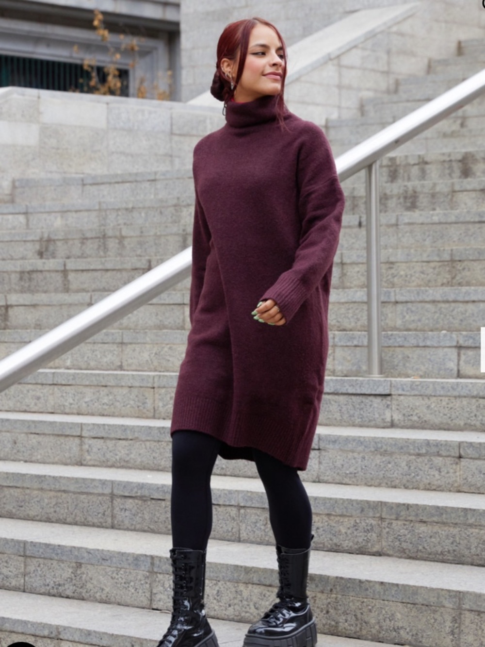 Uniqlo Women's Burgundy Turtleneck Sweater Dress
